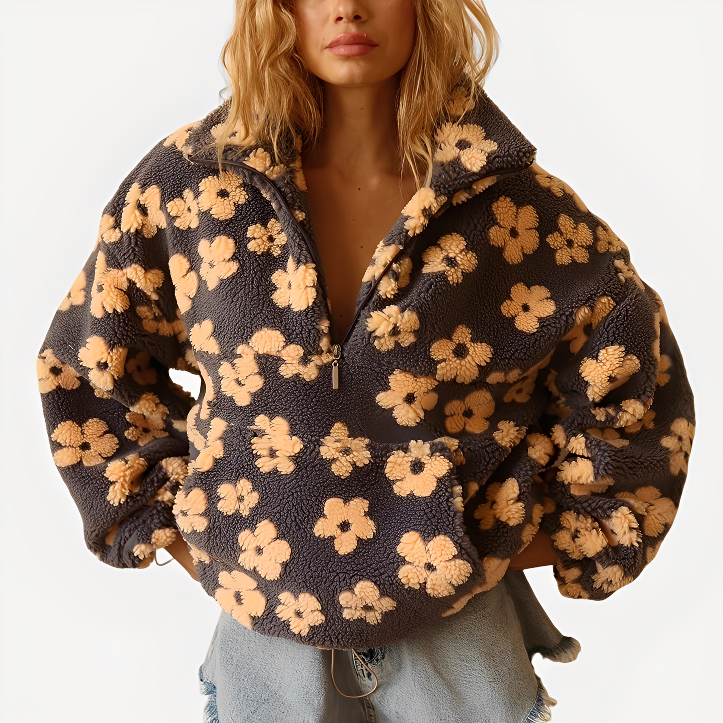 Elizabeth - Damen-Sherpa-Pullover mit elegantem Blumenmuster