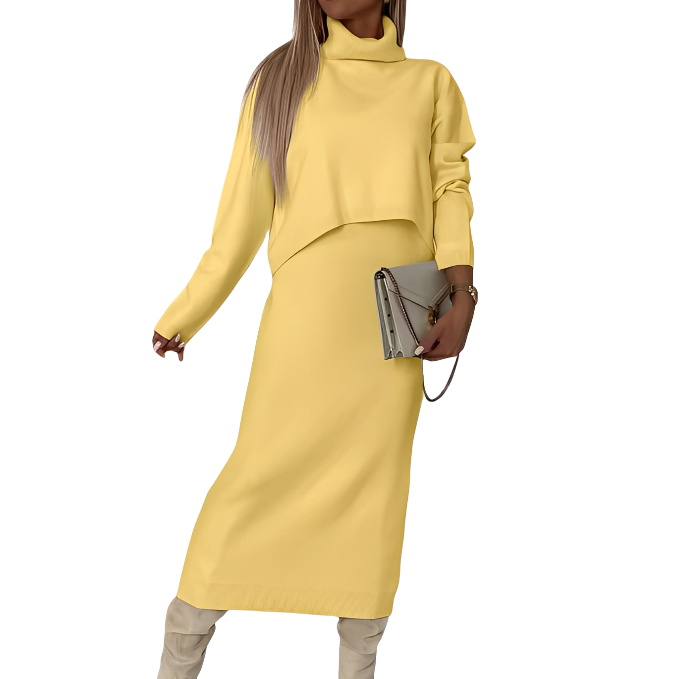 Natalee - Stylisches Damen-Set aus Rollkragenpullover und Rock