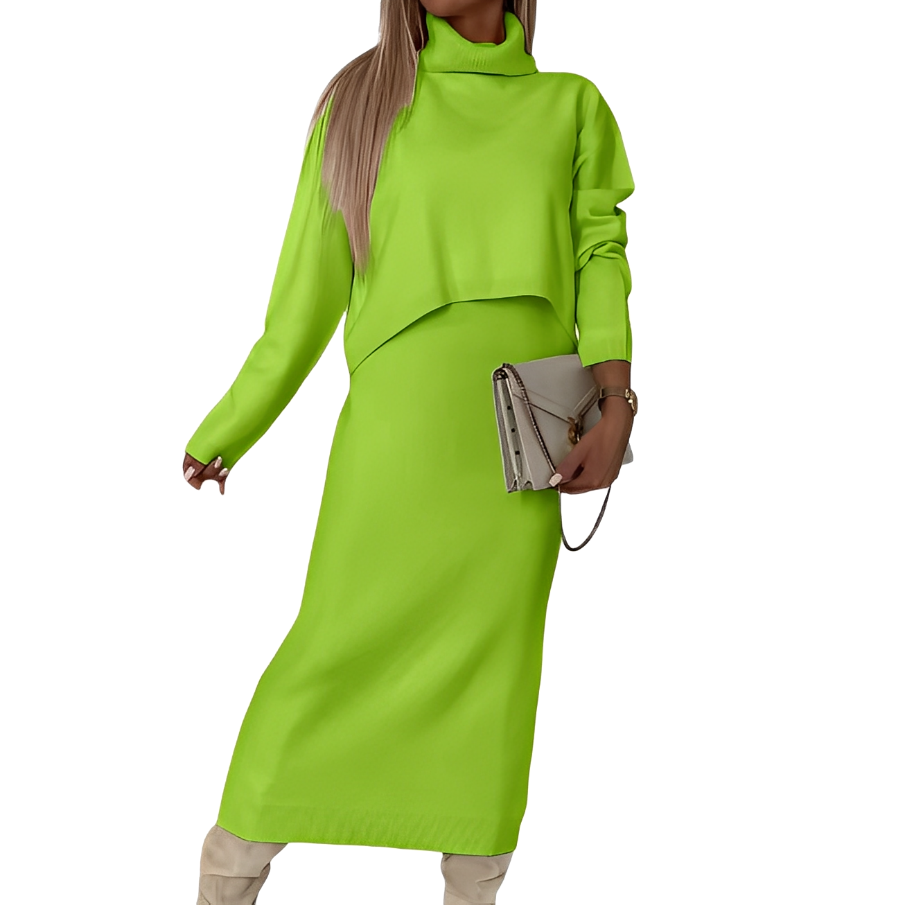 Natalee - Stylisches Damen-Set aus Rollkragenpullover und Rock