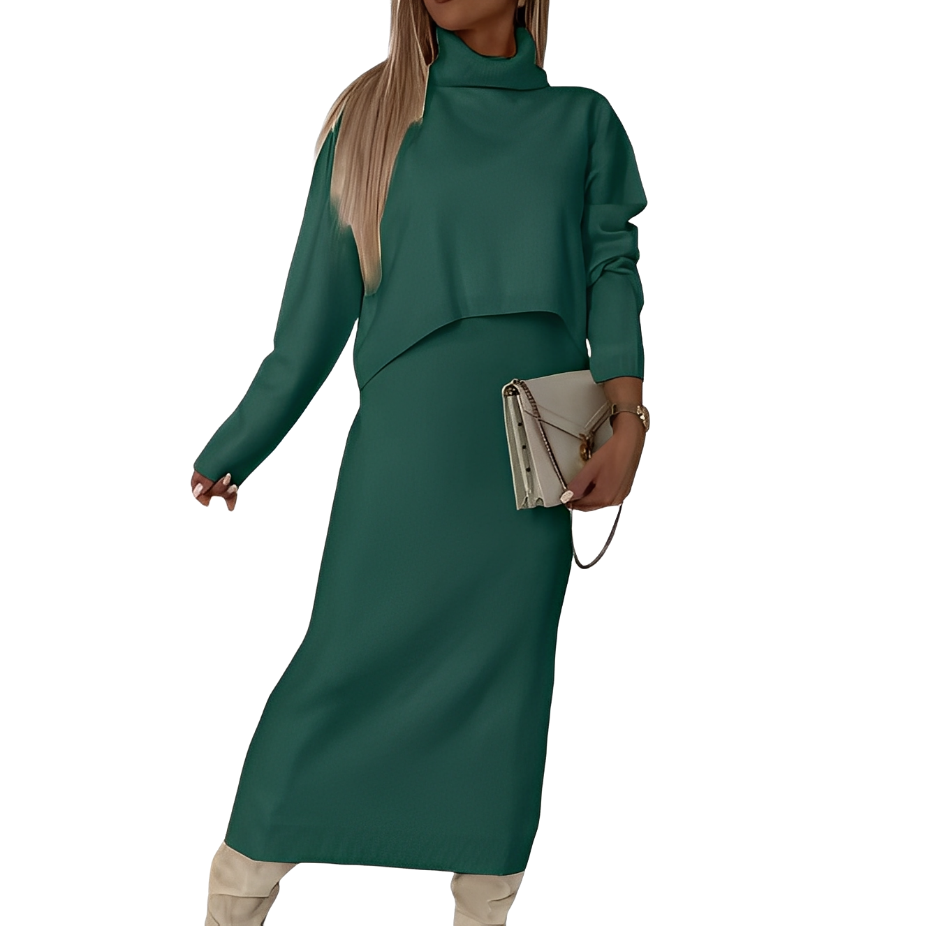 Natalee - Stylisches Damen-Set aus Rollkragenpullover und Rock