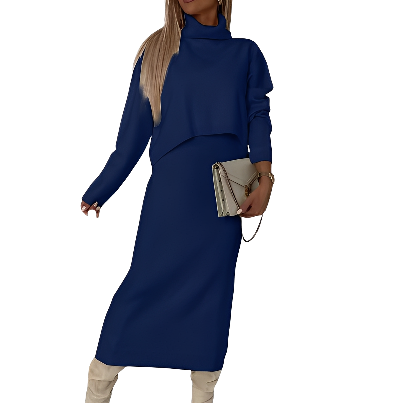 Natalee - Stylisches Damen-Set aus Rollkragenpullover und Rock