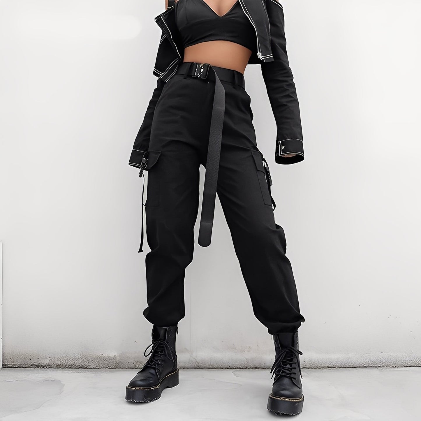 Clotilde - Hoch taillierte elastische Cargo-Hose für Damen