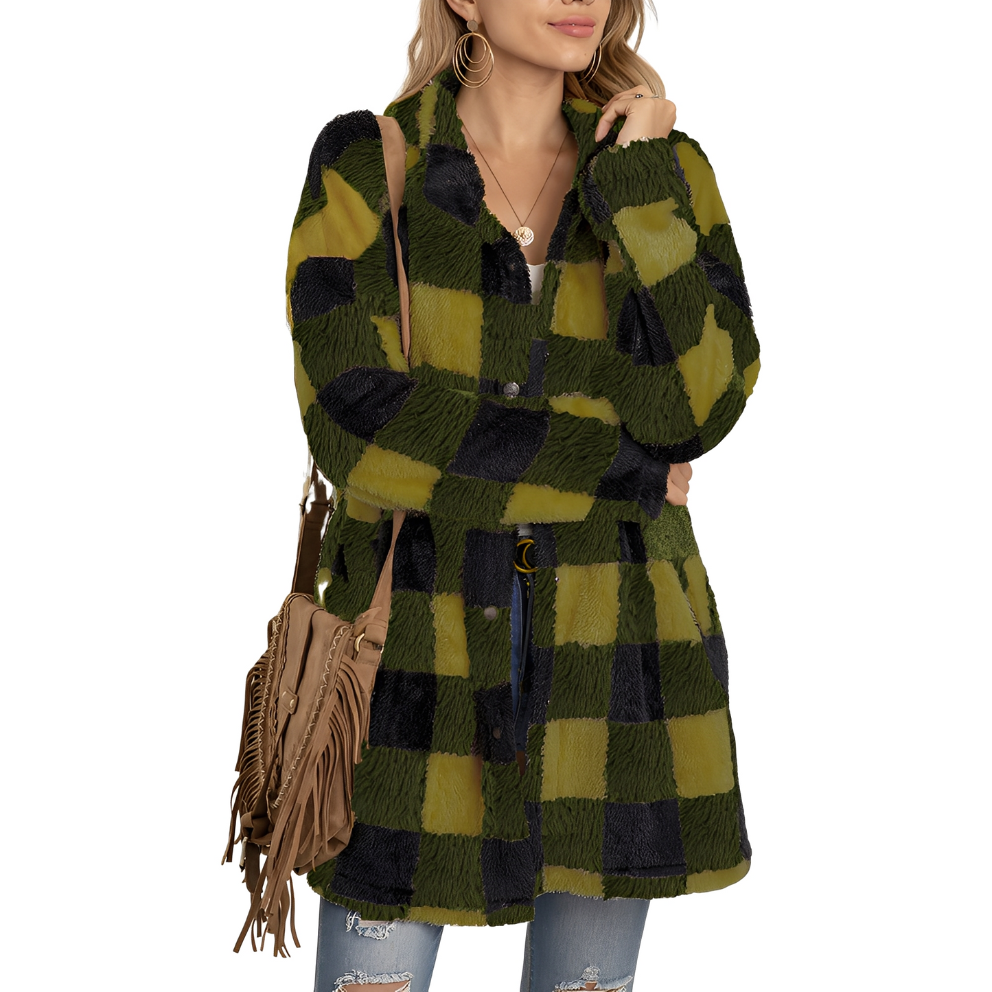 Malvina - Elegante lange Damen-Karojacke