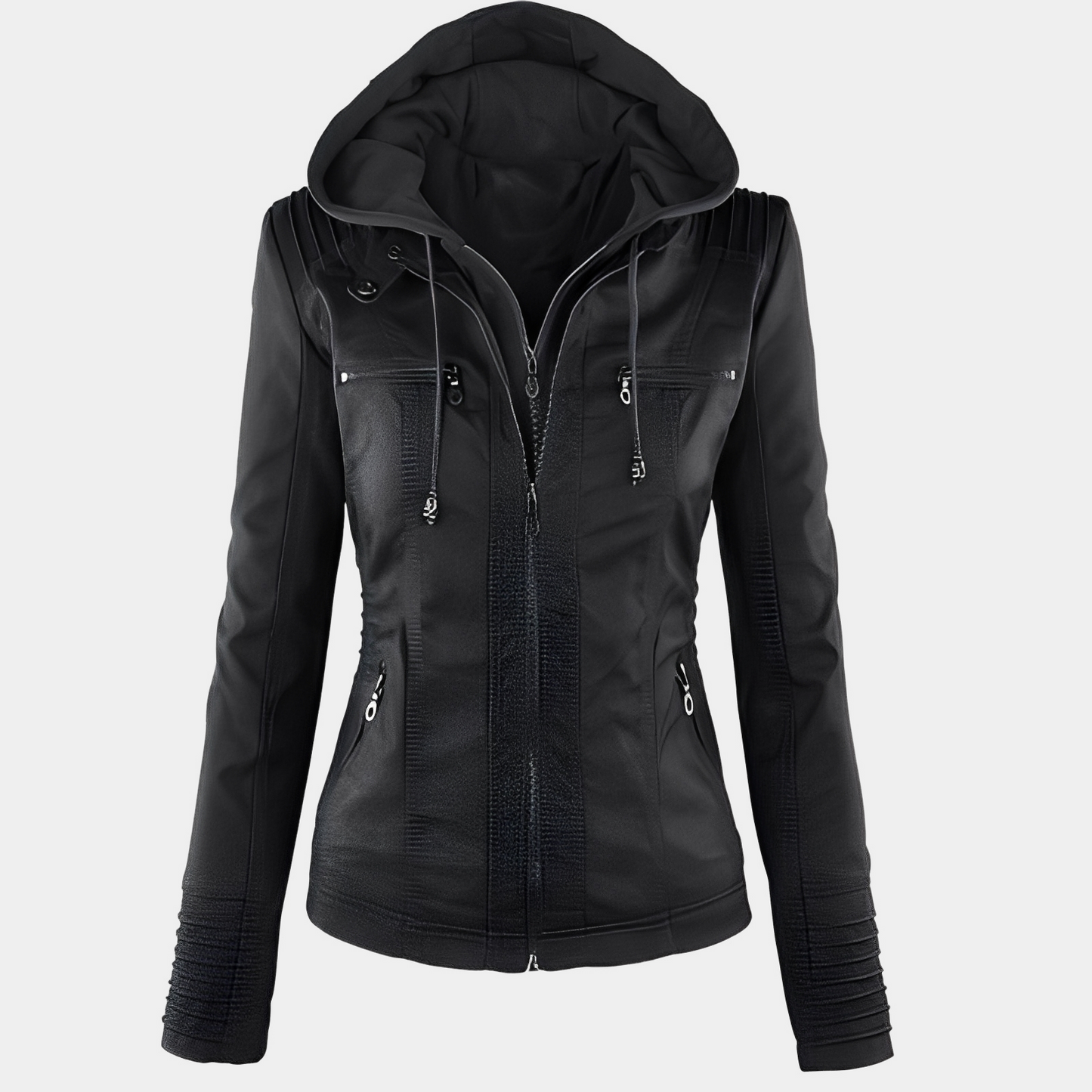 Jaylene - Zeitgemäße wasserdichte Damen-Lederjacke mit Kapuze