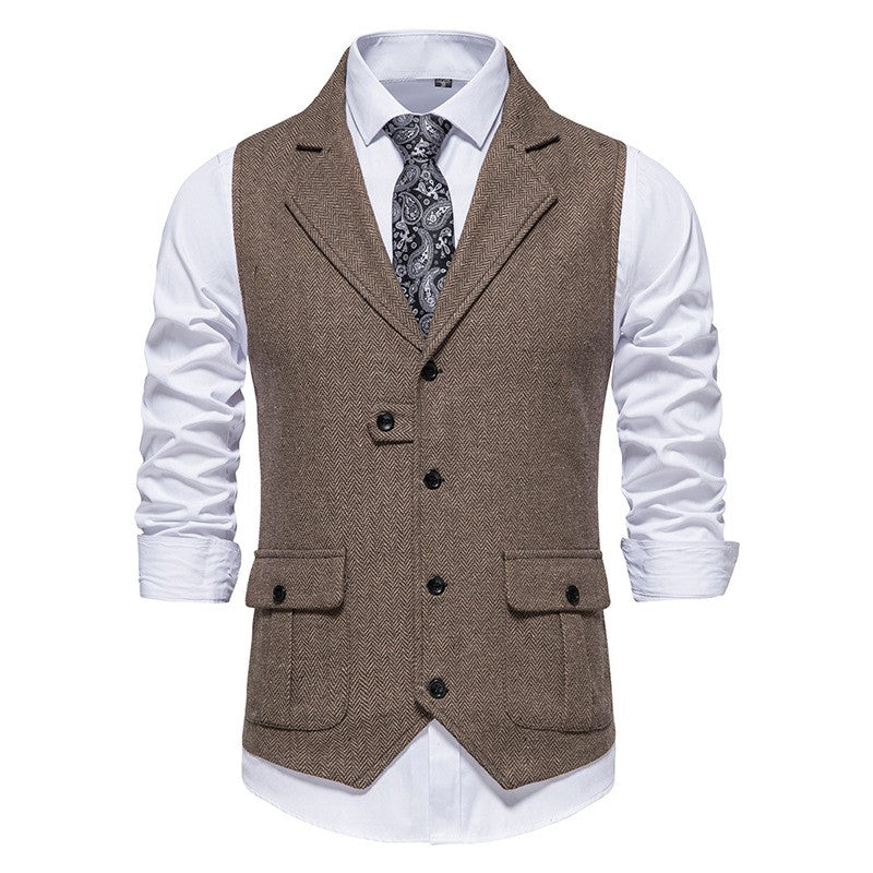 Rodney - Elegante Herrenweste mit Fischgrätmuster, Einreiher-Design