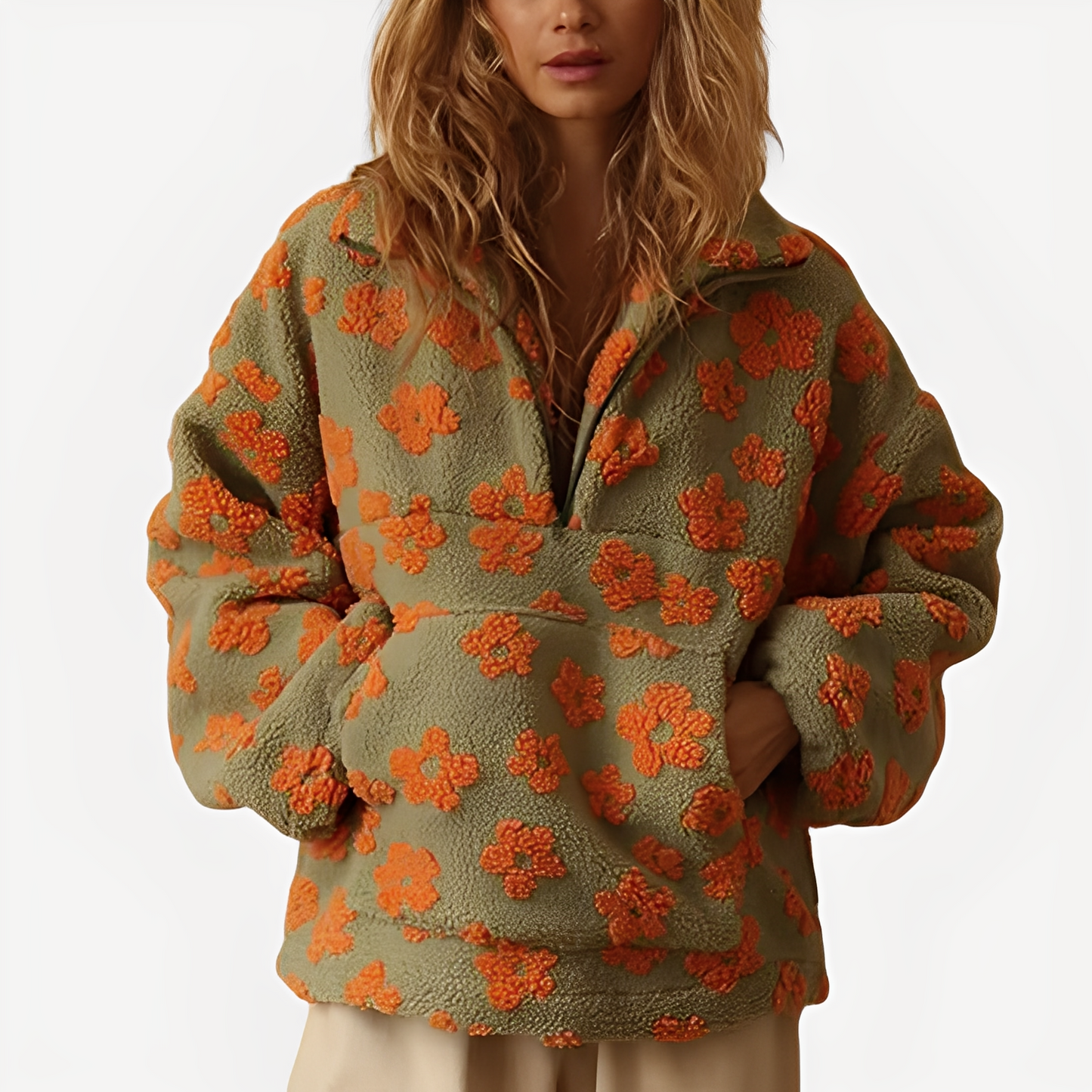 Elizabeth - Damen-Sherpa-Pullover mit elegantem Blumenmuster