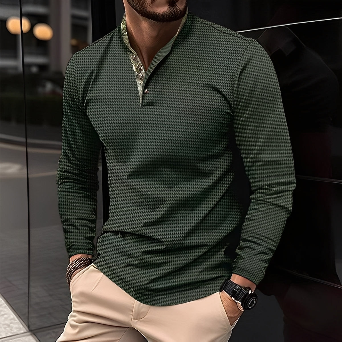 Crofton - Modisches Herren-Poloshirt mit langen Ärmeln und Musterakzent
