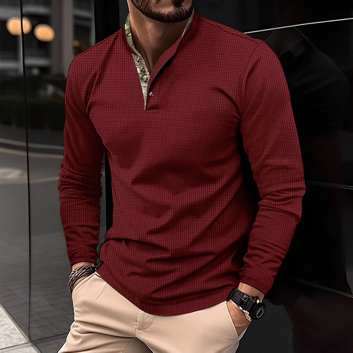 Crofton - Modisches Herren-Poloshirt mit langen Ärmeln und Musterakzent