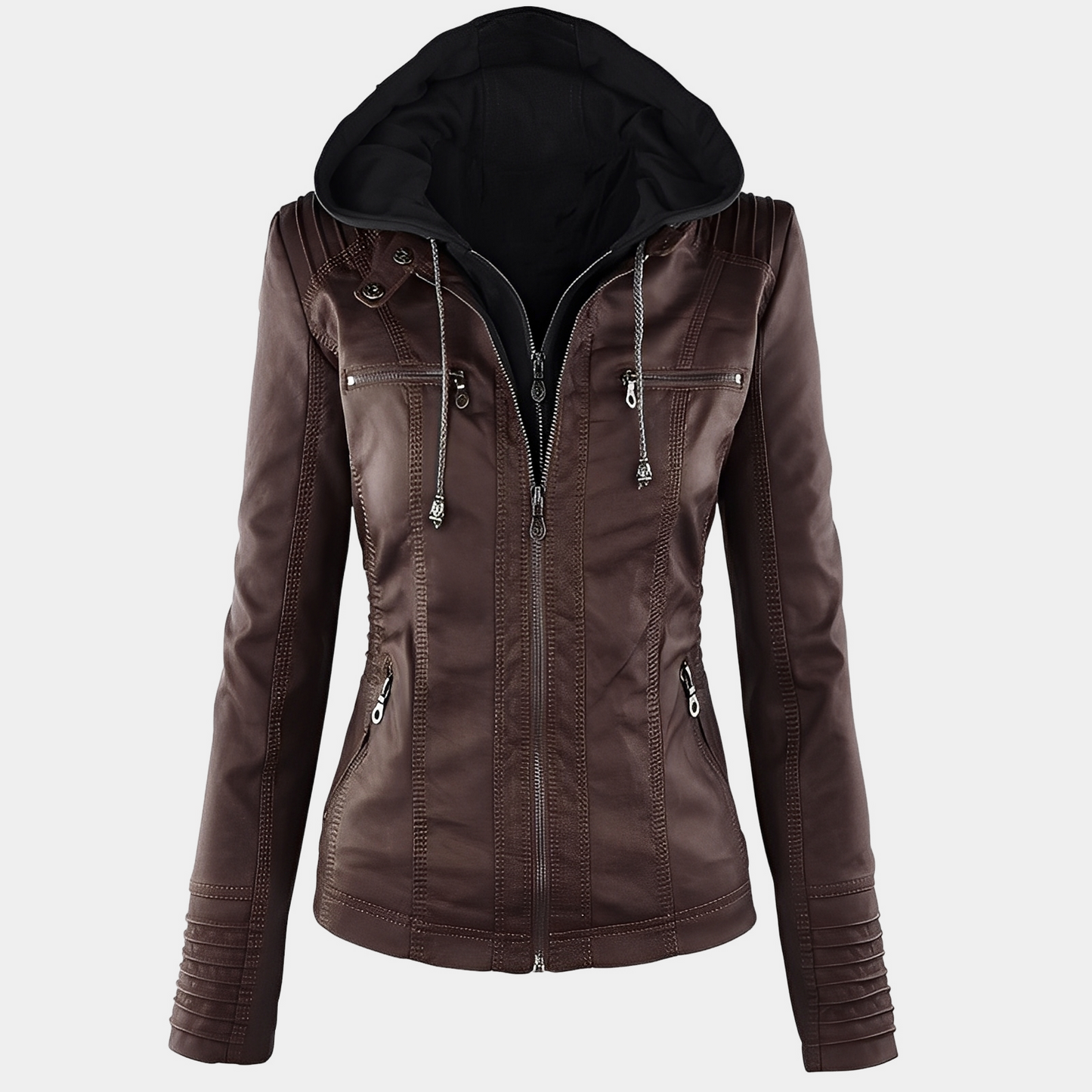 Jaylene - Zeitgemäße wasserdichte Damen-Lederjacke mit Kapuze