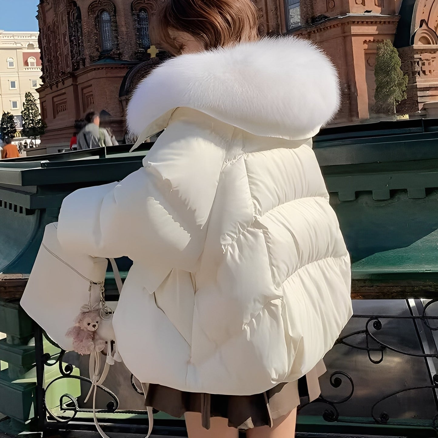 Victoria - moderne Damen-Windjacke mit Daunen und Pelzkragen