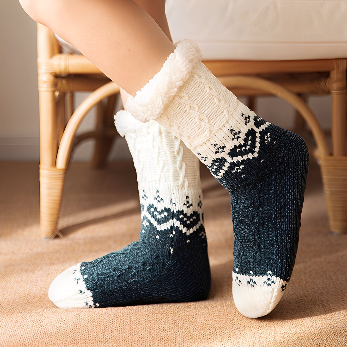 Danika - Modische gestrickte Kuschelsocken mit Herzmuster für Damen