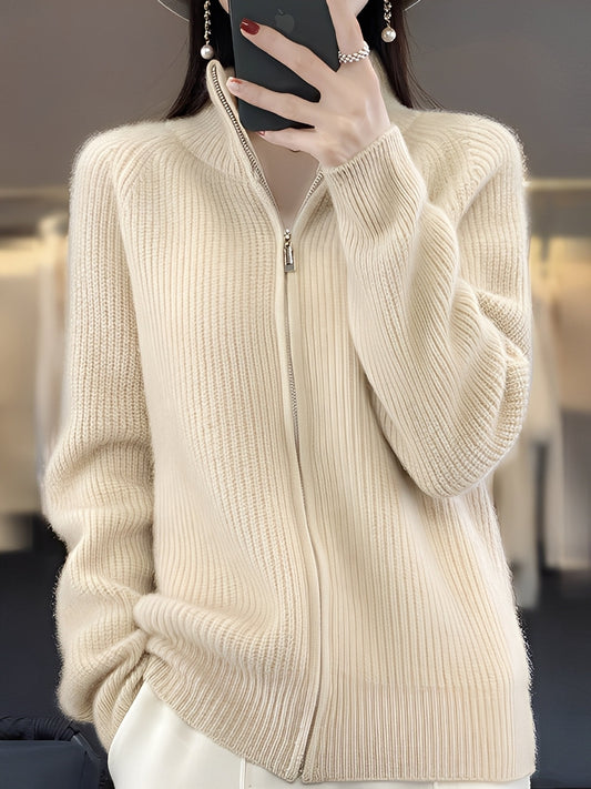 Brylee - Moderne Damen-Strickjacke aus Wolle mit Reißverschluss