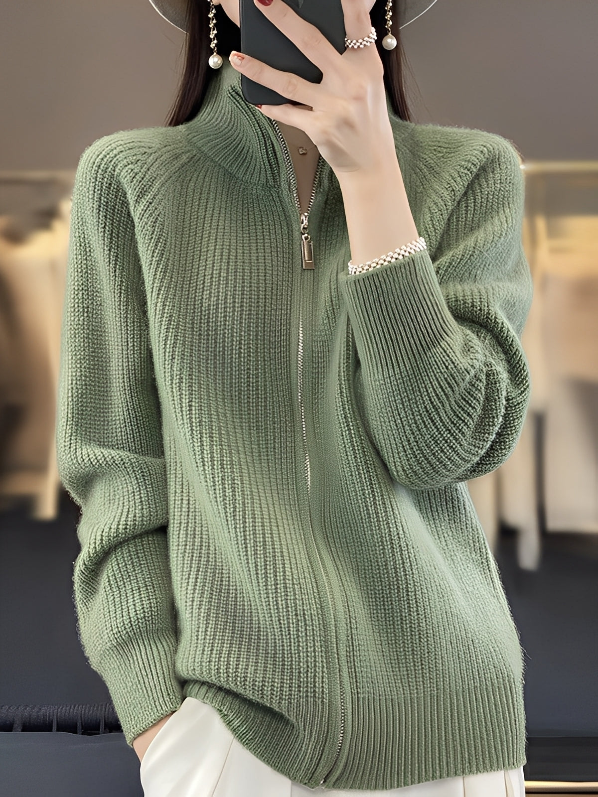 Brylee - Moderne Damen-Strickjacke aus Wolle mit Reißverschluss
