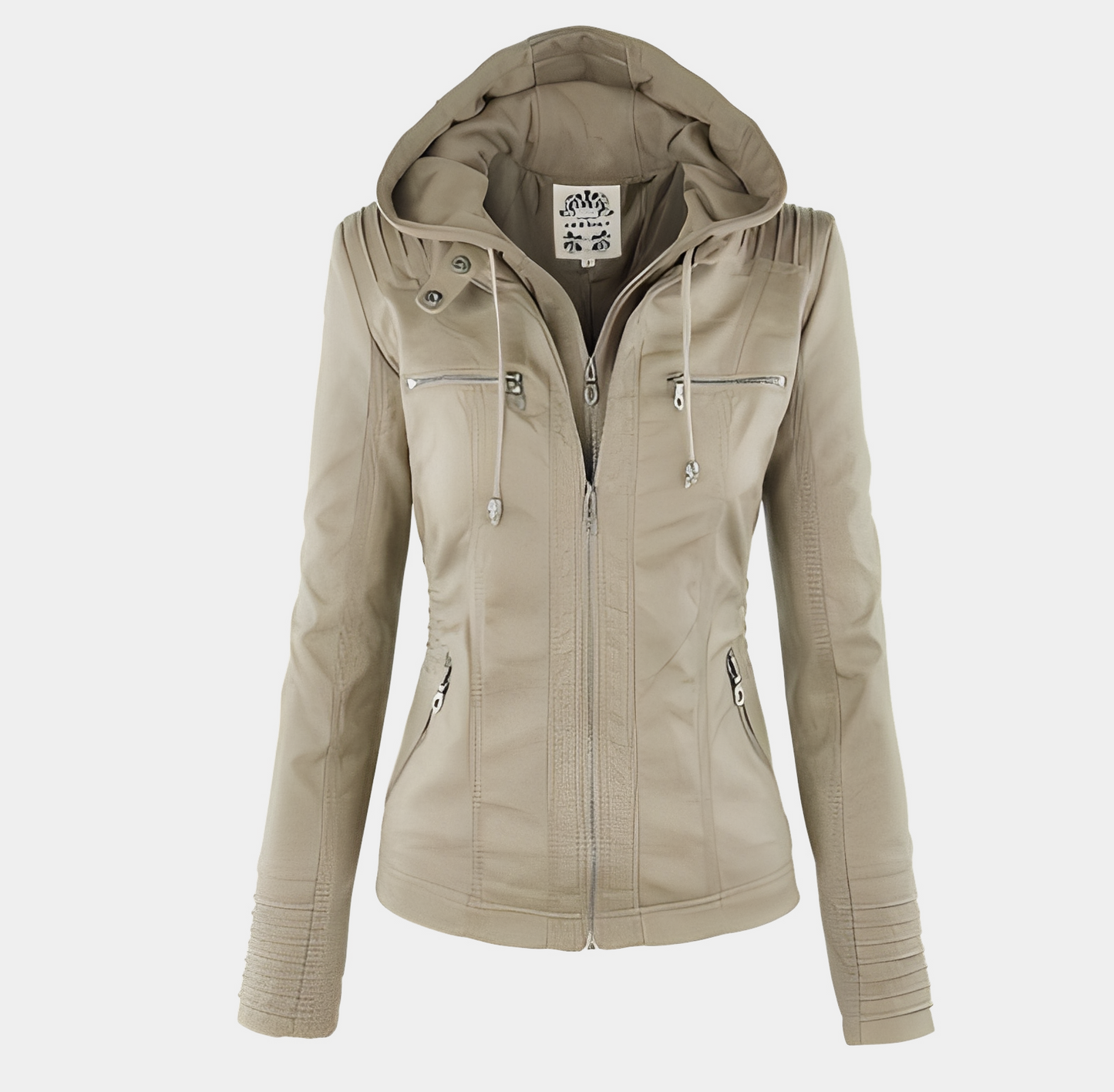 Jaylene - Zeitgemäße wasserdichte Damen-Lederjacke mit Kapuze