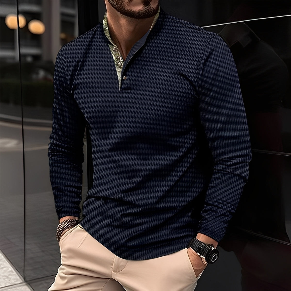 Crofton - Modisches Herren-Poloshirt mit langen Ärmeln und Musterakzent