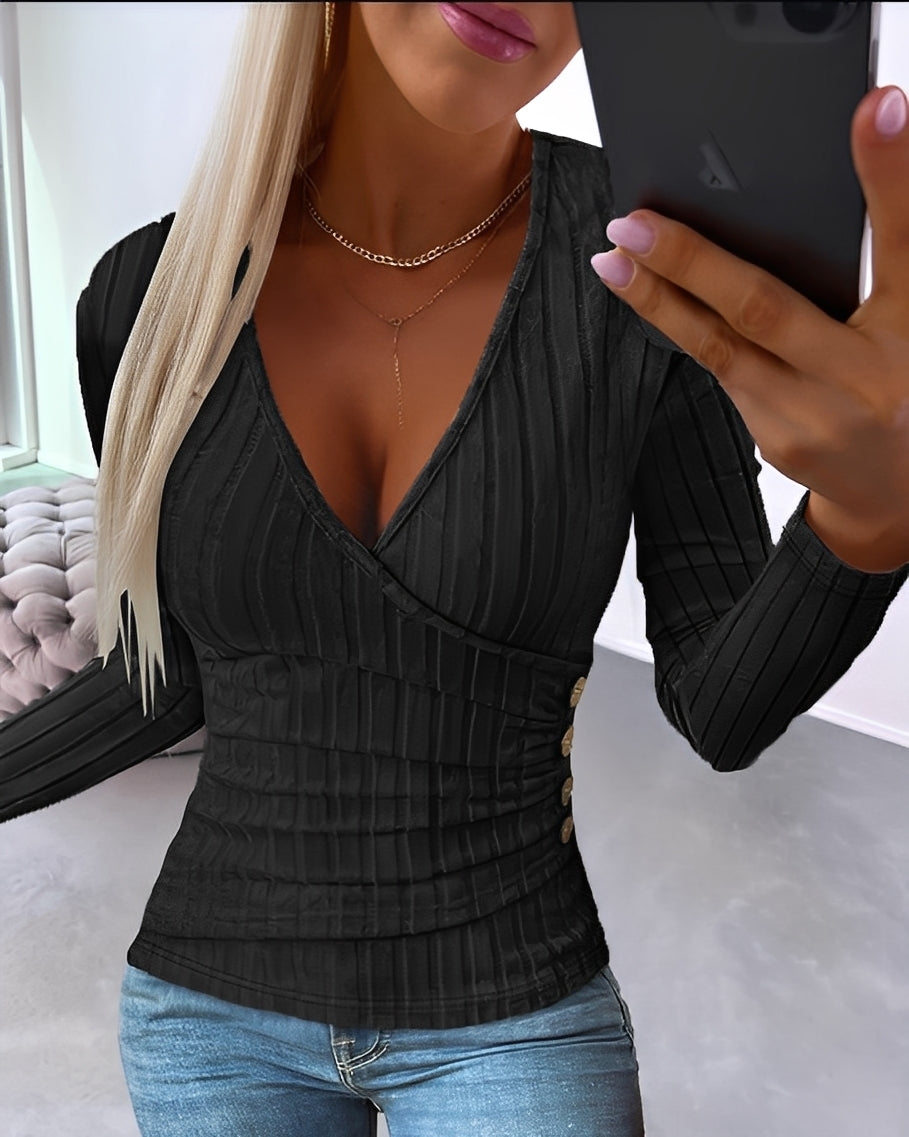 Annie - Bequemer Damen-V-Pullover mit Streifen