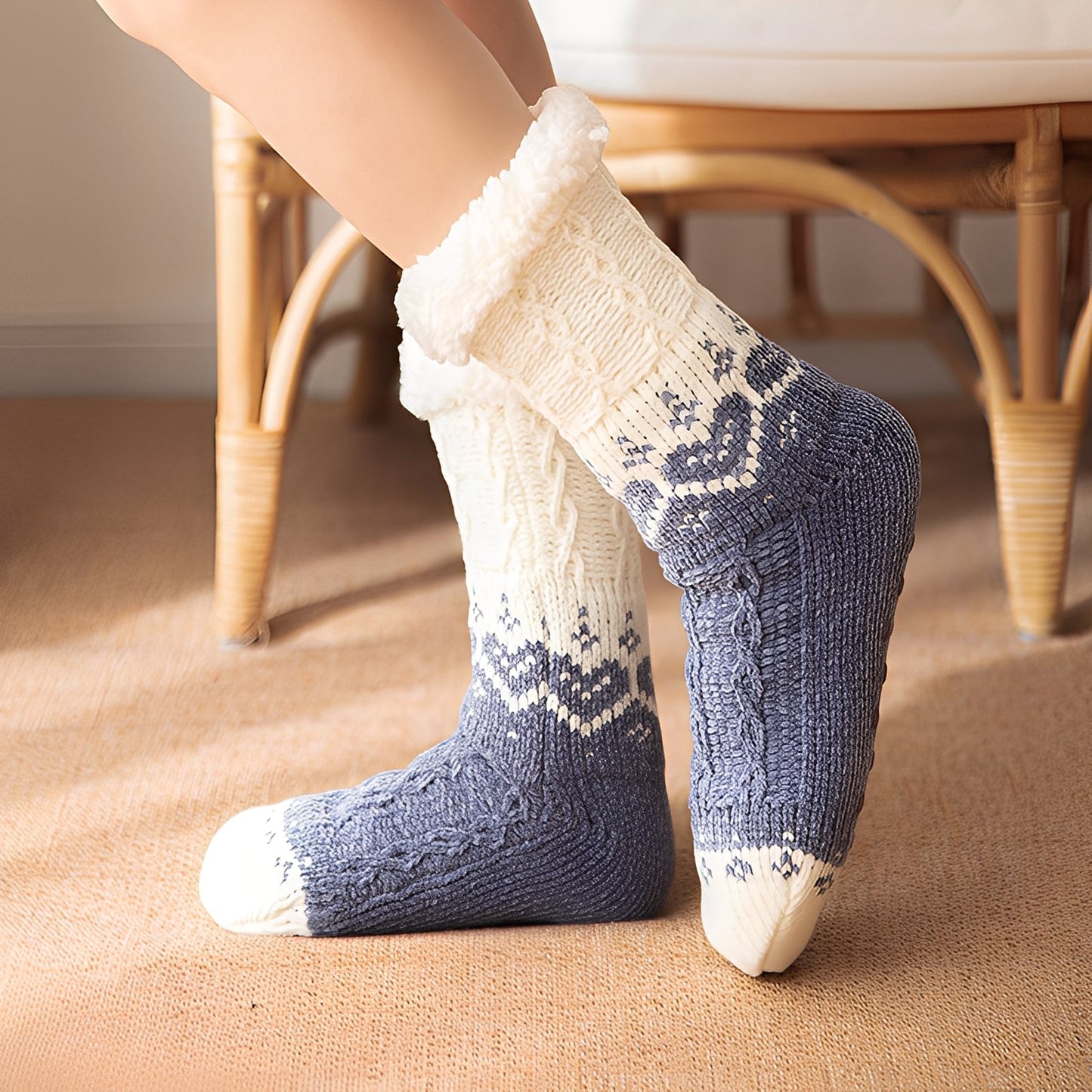Danika - Modische gestrickte Kuschelsocken mit Herzmuster für Damen