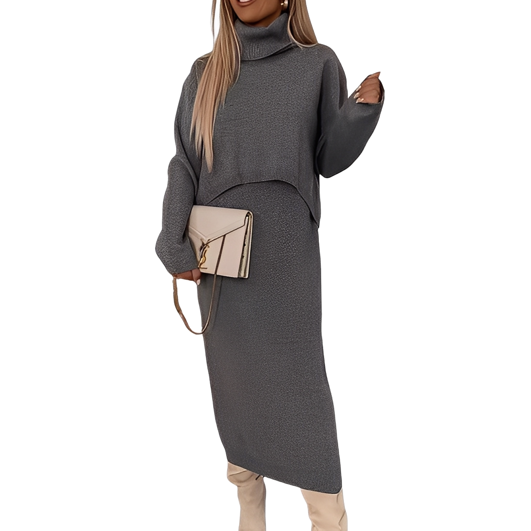 Natalee - Stylisches Damen-Set aus Rollkragenpullover und Rock
