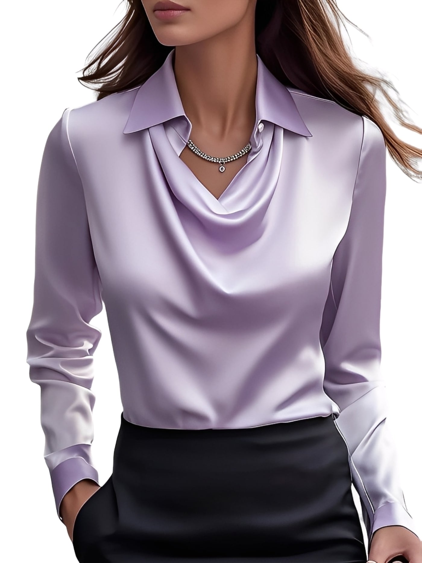 Dionne - Elegante Satinbluse für Damen mit langen Ärmeln