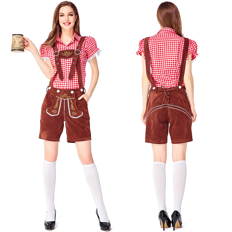 Dahlia - Oktoberfest-Stil mit karierten Latzhosen für Frauen