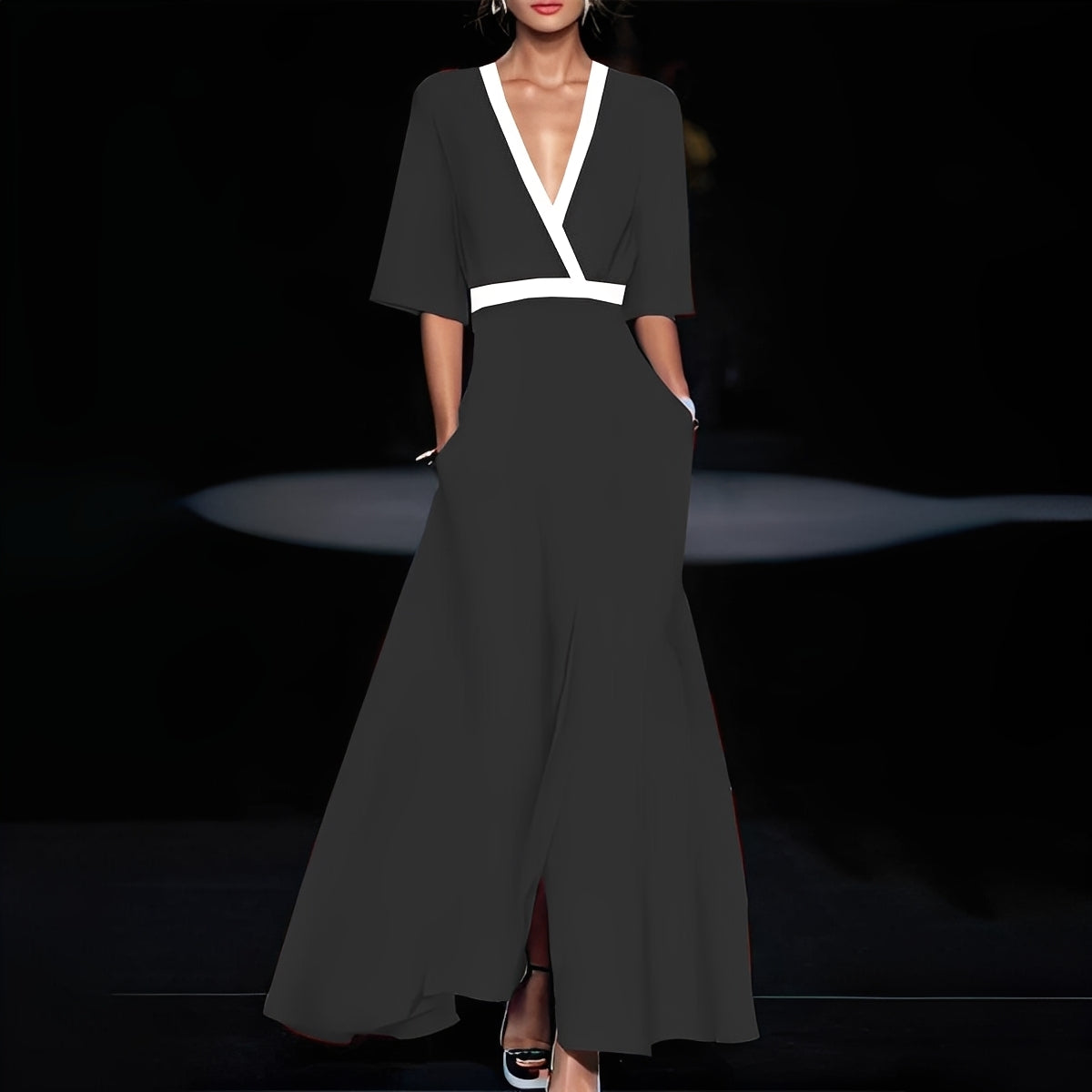 Débora - Langes elegantes Kleid mit Blumenmuster für Frauen