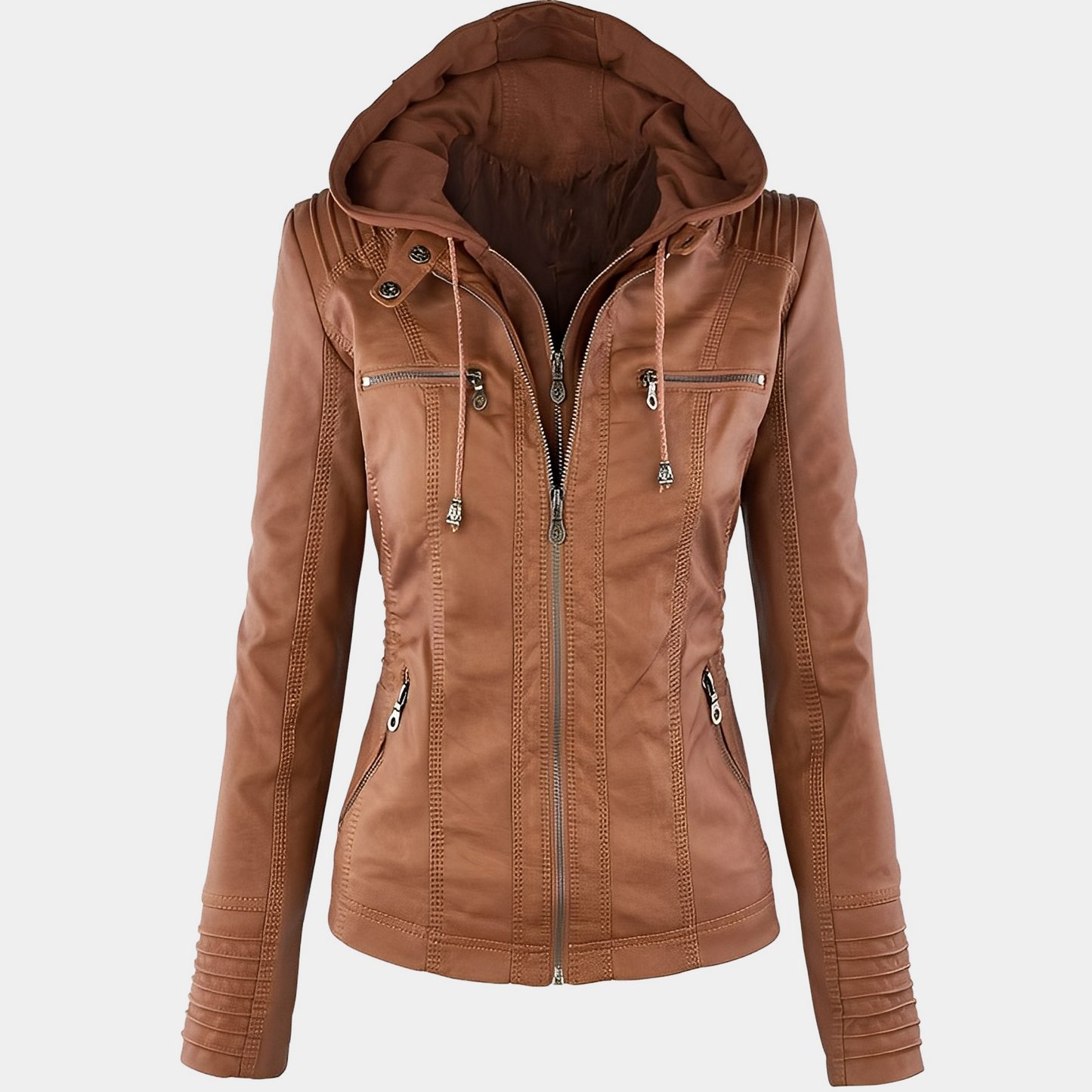 Jaylene - Zeitgemäße wasserdichte Damen-Lederjacke mit Kapuze