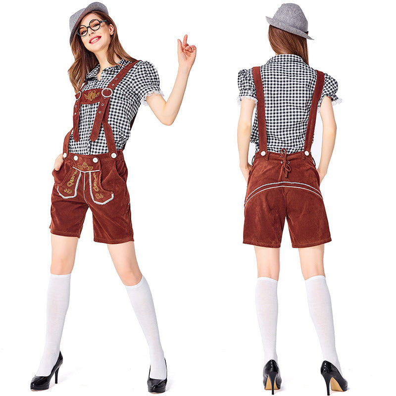 Dahlia - Oktoberfest-Stil mit karierten Latzhosen für Frauen
