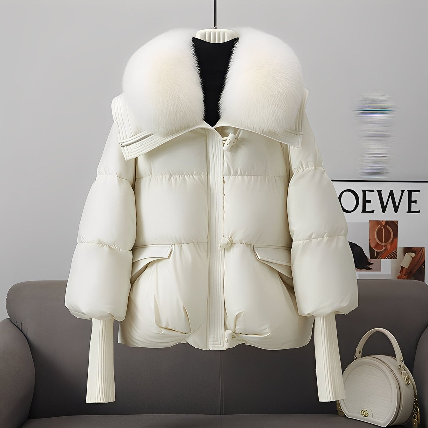 Victoria - moderne Damen-Windjacke mit Daunen und Pelzkragen