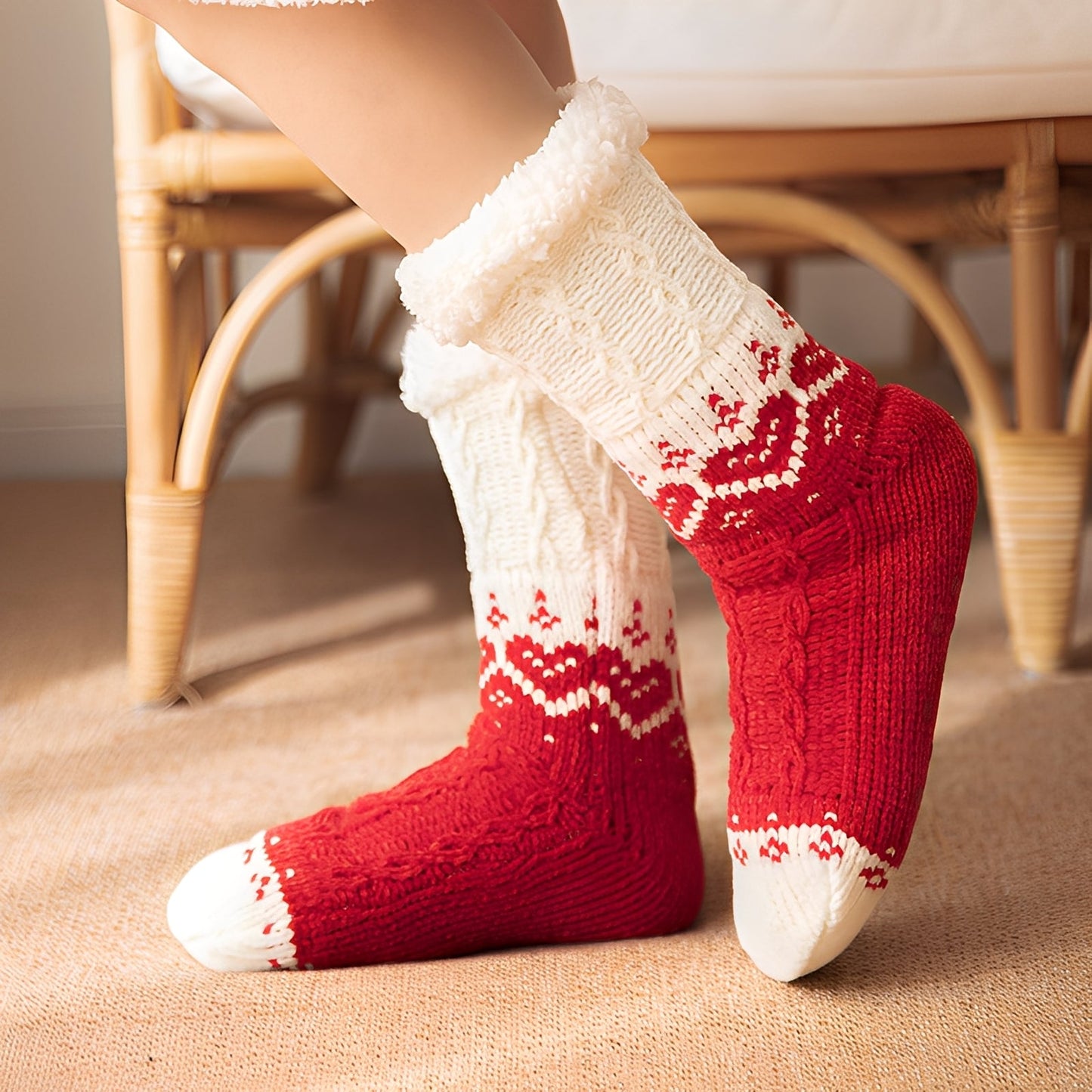 Danika - Modische gestrickte Kuschelsocken mit Herzmuster für Damen