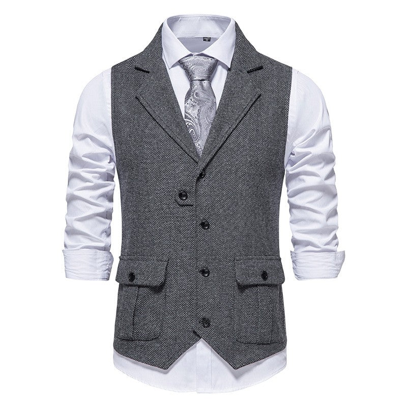 Rodney - Elegante Herrenweste mit Fischgrätmuster, Einreiher-Design
