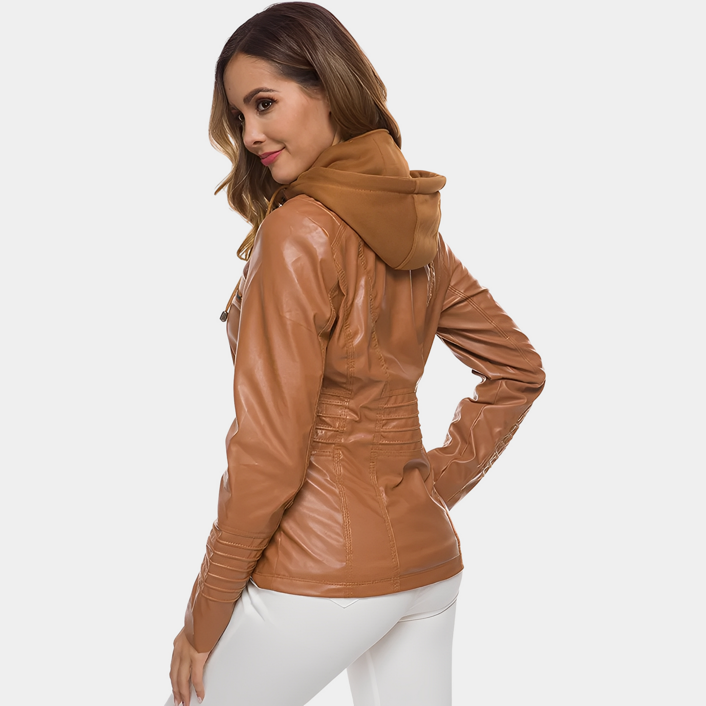Jaylene - Zeitgemäße wasserdichte Damen-Lederjacke mit Kapuze