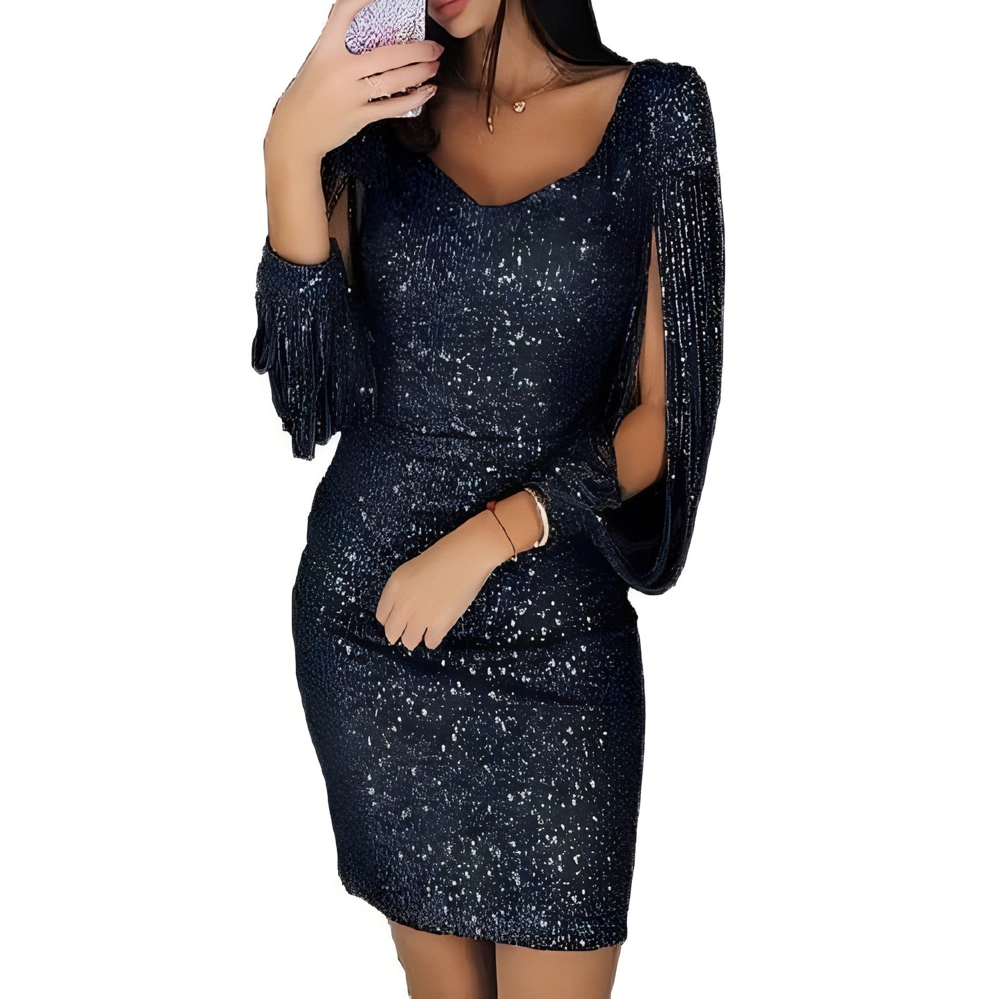 Marianna - Schickes, funkelndes Abendkleid mit langen Ärmeln für Damen