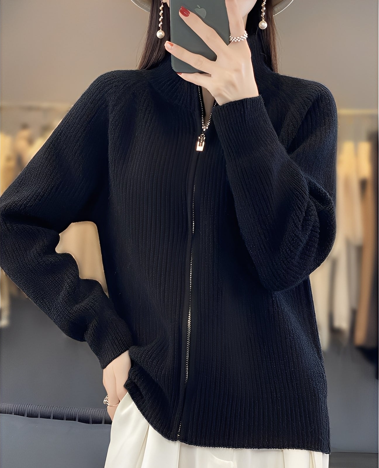 Margaret - Strickjacke aus Wolle mit Reißverschluss für Damen