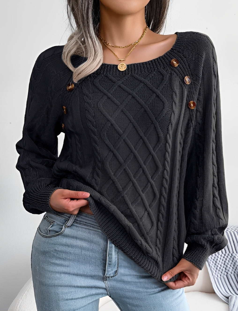 Sally - Modischer Damenpullover mit Knopfdetails