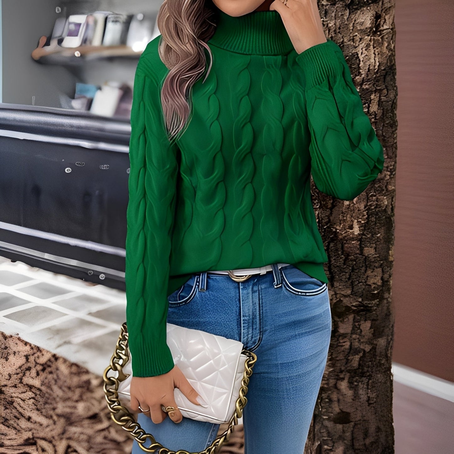 Amélie - Warmer Baumwollrollkragenpullover für Frauen