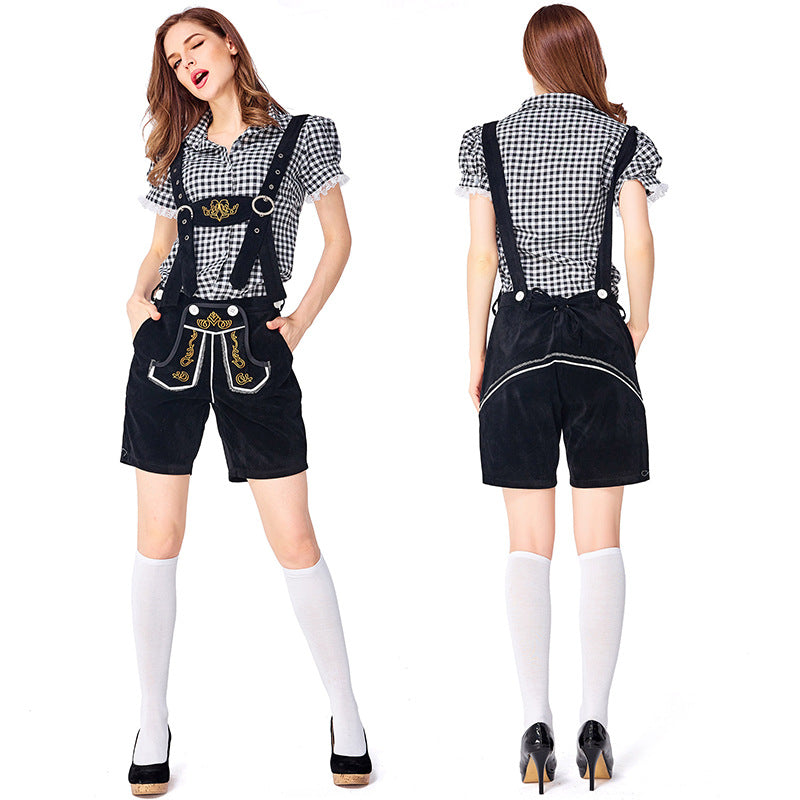 Dahlia - Oktoberfest-Stil mit karierten Latzhosen für Frauen