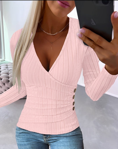 Annie - Bequemer Damen-V-Pullover mit Streifen