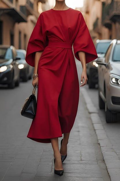 Élise - Elegantes Kleid mit Laternenärmeln und Gürtel für Damen