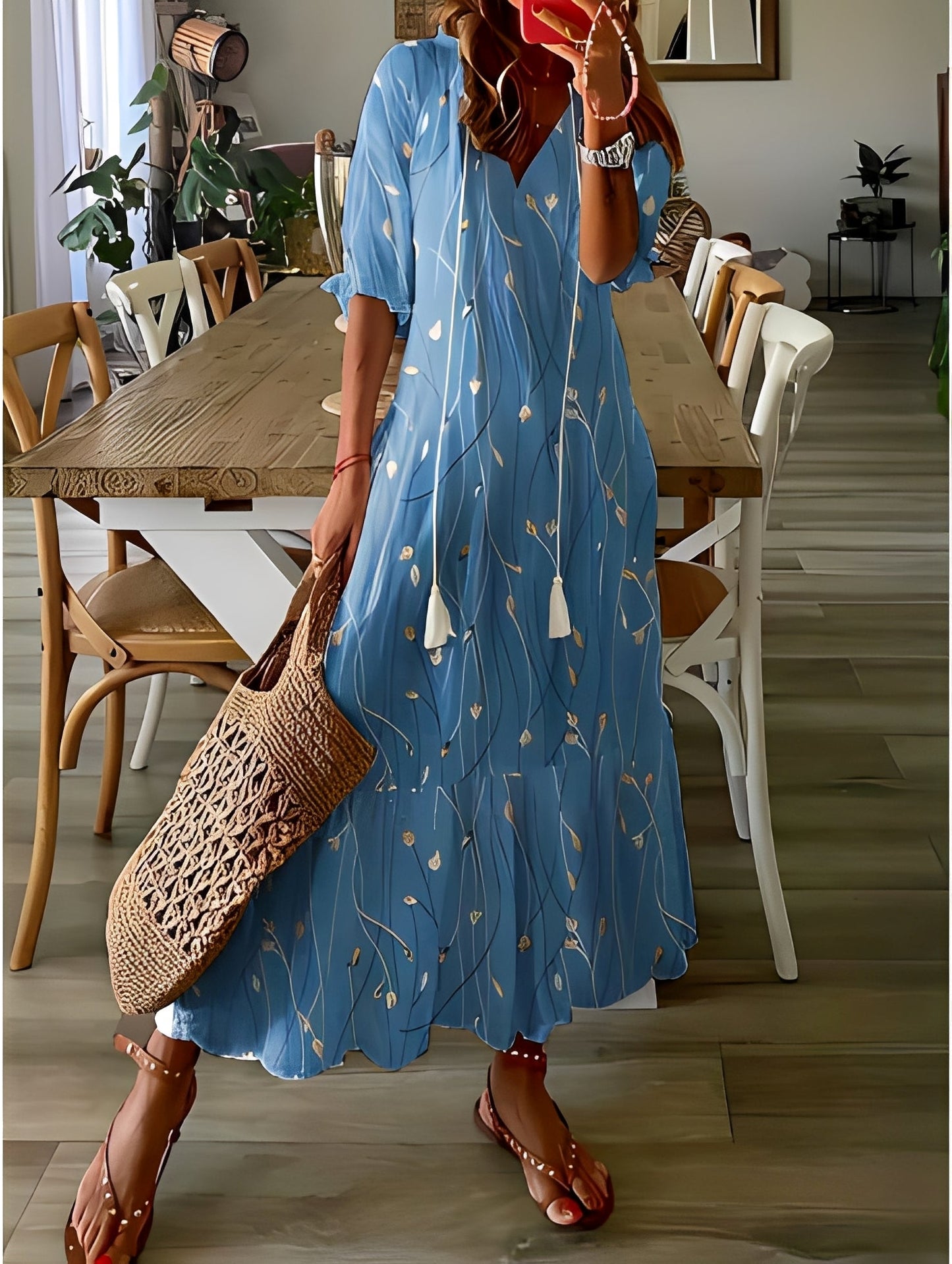 Domitille - Elegantes Kleid mit V-Ausschnitt, locker für Frauen