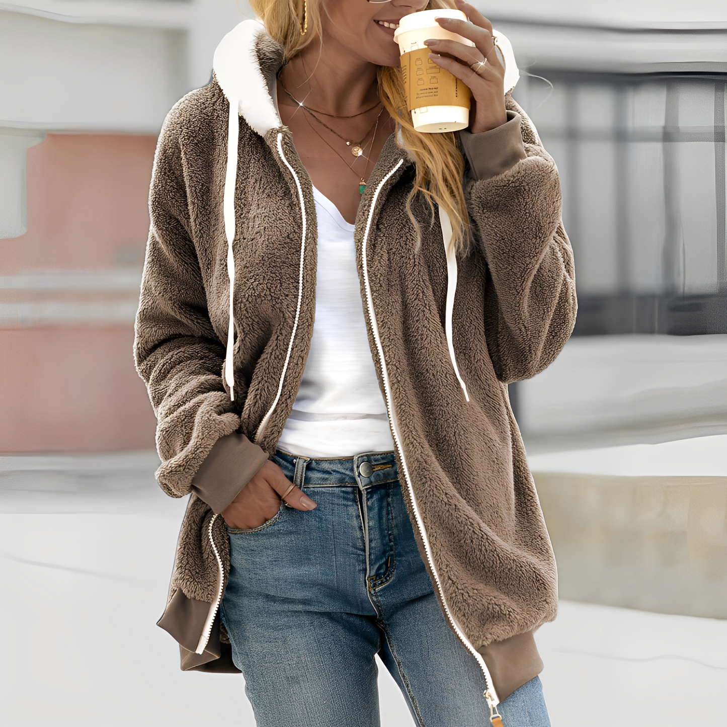 Rheanna - Damen Fleecejacke mit Kapuze für Wohlbehagen