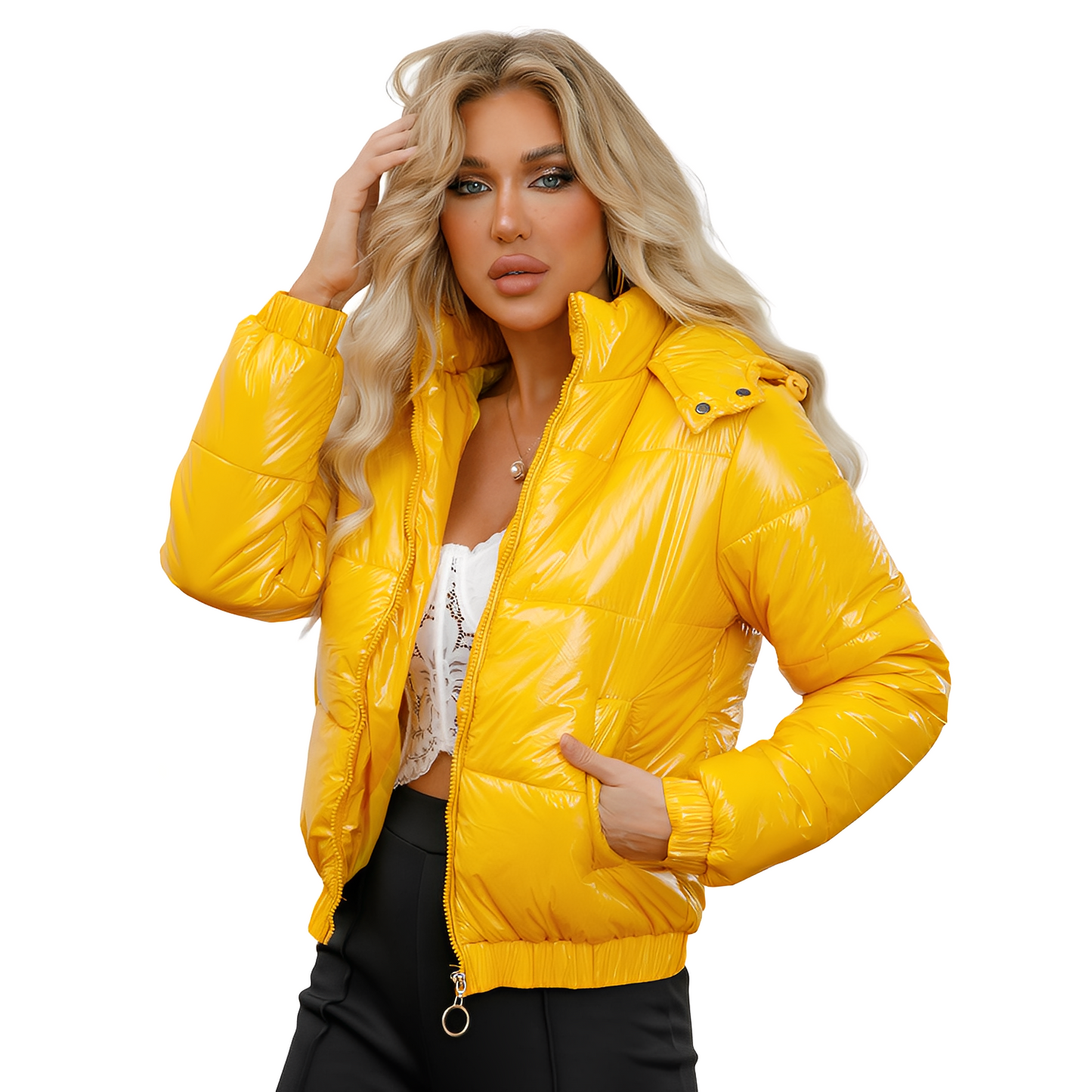 Yazmin - Schicke, glänzende Damenjacke mit Kapuze