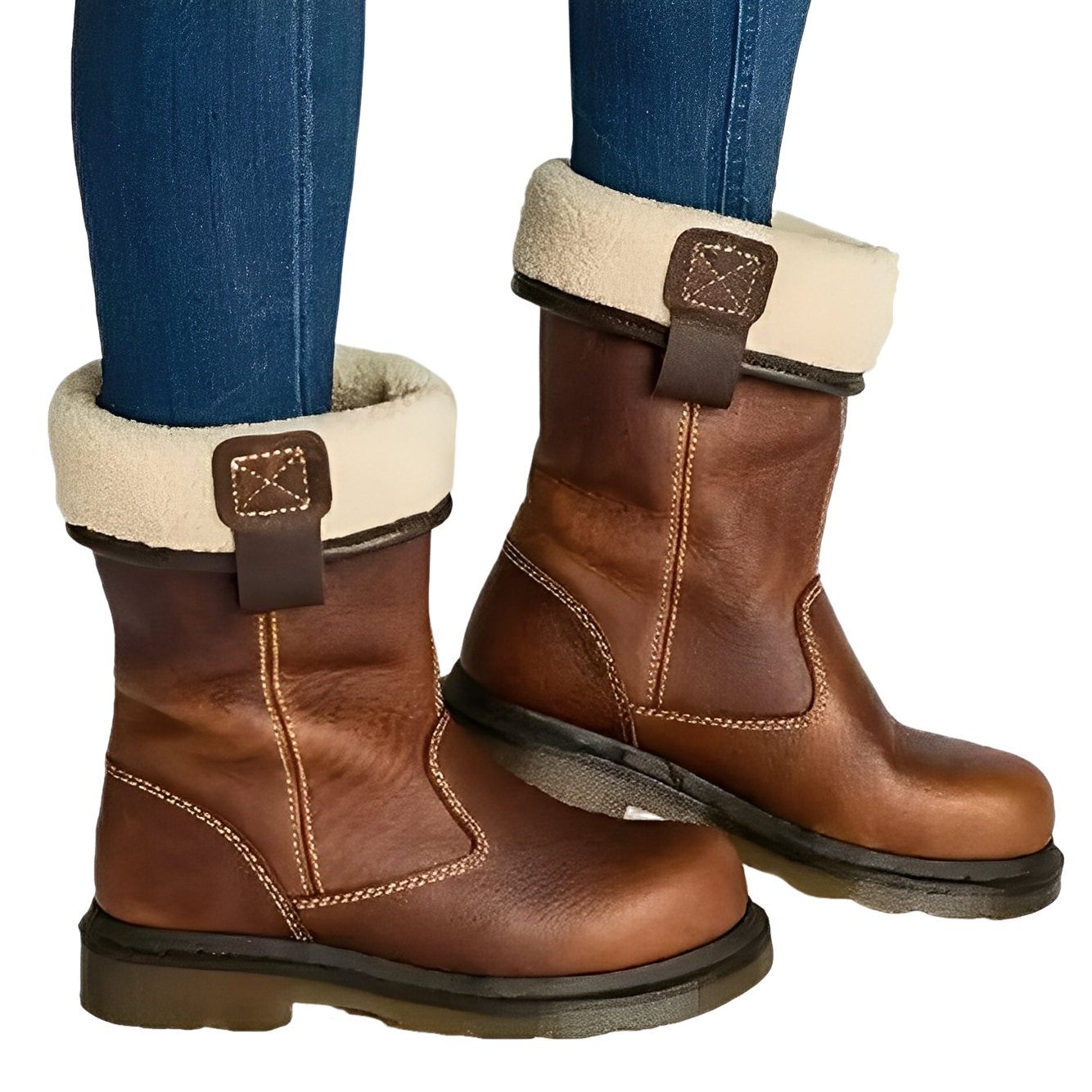 Alexia - Damen-Lederstiefel im Retro-Design mit Fellfutter