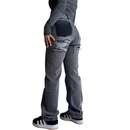 Lillian - Komfortable hoch geschnittene Damendenim mit Rissen