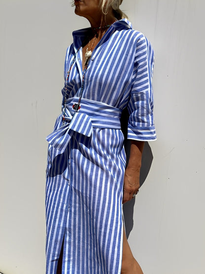 Christel - Langes Polo-Kleid mit Streifen für Damen