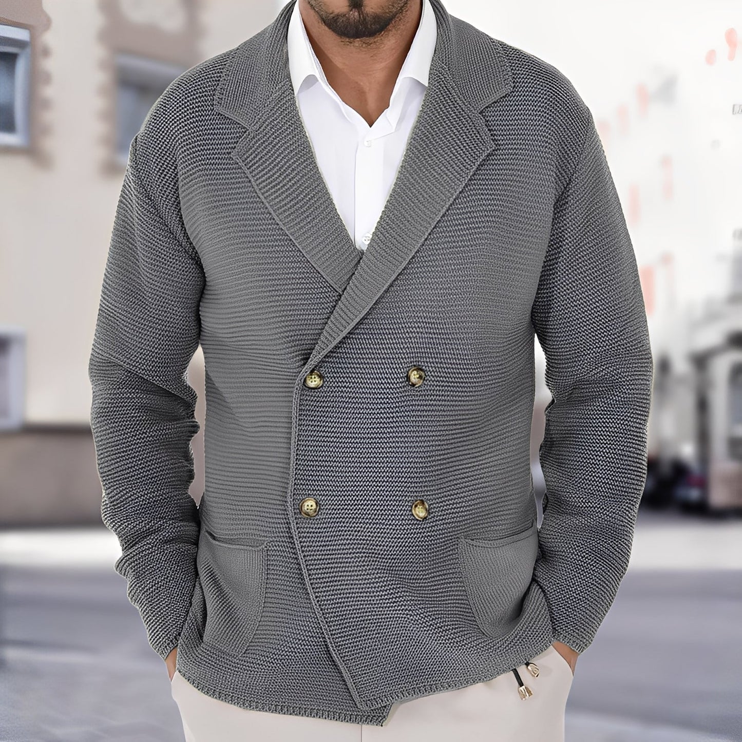 Alfred - Komfortable Herren-Zweireiher-Strickjacke