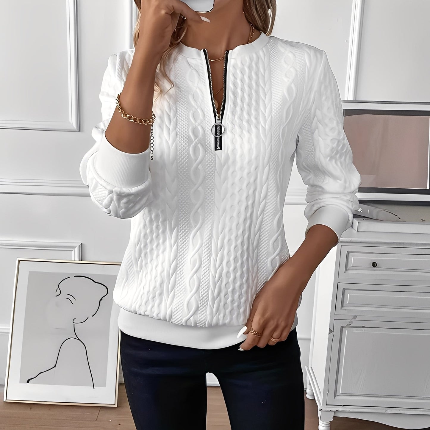 Chesley – Damen-Stricktop mit Reißverschluss im modischen Design