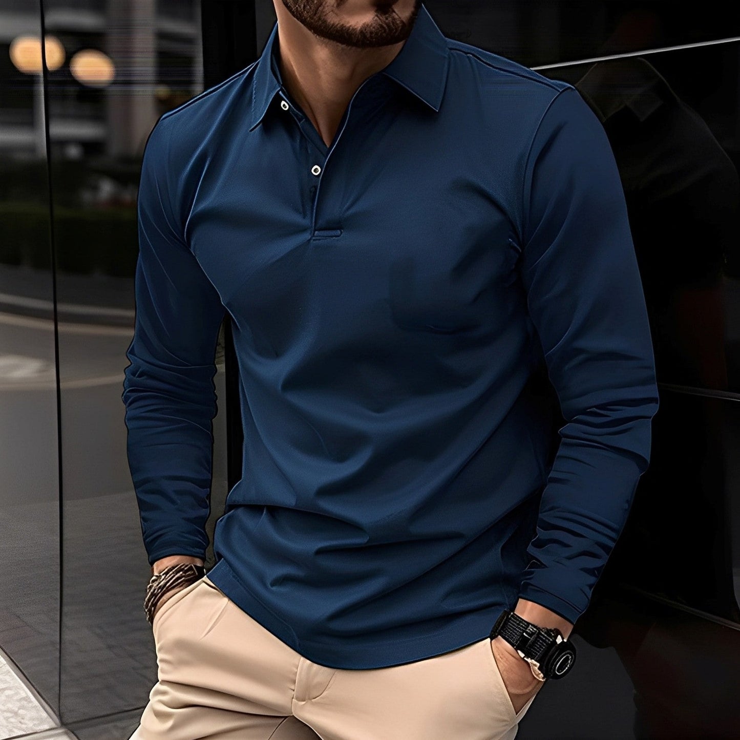 Deacon - Lässiges Langarm-Poloshirt für Herren