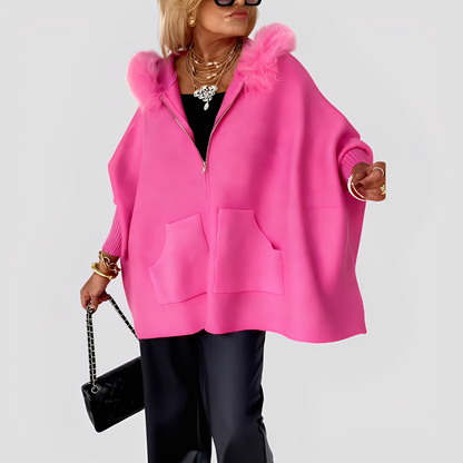 Elvena - Stilvoller Damen-Kunstfellmantel mit Kapuze