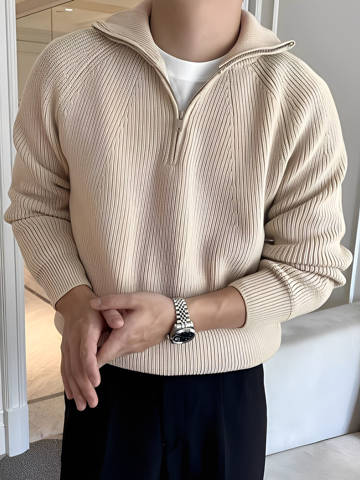 Lucas - Schicker Herrenpullover mit halbem Reißverschluss