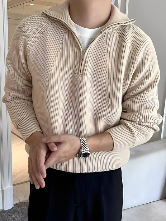 Lucas - Schicker Herrenpullover mit halbem Reißverschluss